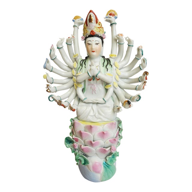 Mid 20th Century Chinese 1000 Hand Statue Hand Painted Asian Figurine For Sale