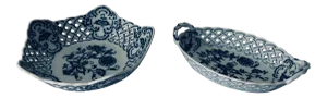 Blue Danube “Pierced” Blue Onion Basket Weave Servers - a Pair