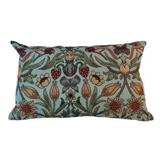 Large Bolster Pillow Decorated With a Renaissance Needlepoint Look Made Up of Colorful Butterflies, Strawberries and Flowers - Made in the U K For Sale