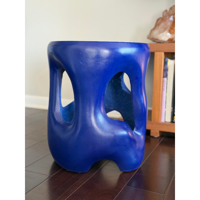 Blue Made Goods Hyde Stool in Glossy Cobalt Blue Reinforced Concrete Sculptural Modern Organic Side Table For Sale - Image 8 of 12