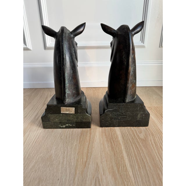Maitland - Smith Vintage Maitland-Smith Horse Head Bookends on Tessellated Marble Bases For Sale - Image 4 of 6
