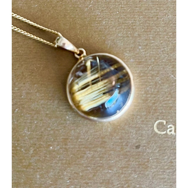 2020s Large Cabochon Rutilated Quartz Gold. Pendant on 18 K Chain For Sale - Image 5 of 6