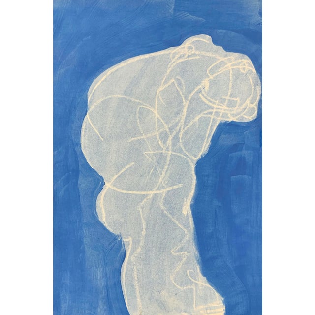 Abstract Figurative Drawing Ali in Blue IV 12x18 Acrylic and Crayon on Paper For Sale - Image 3 of 3