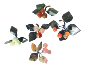 Vintage Chinese Hardstone Carved Cherries- Set of 5