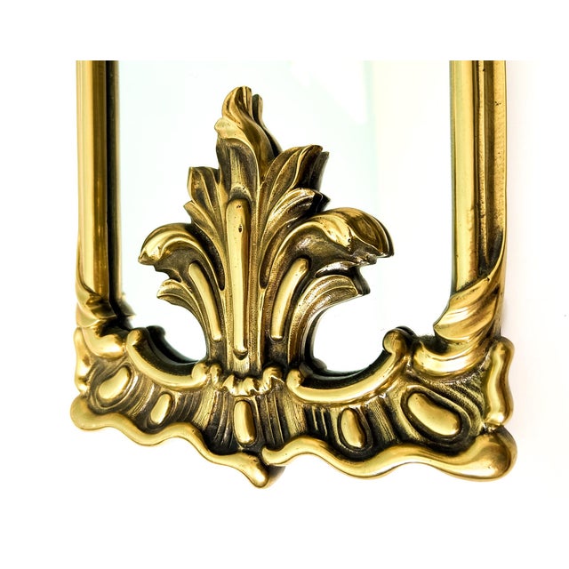 Rococo Vintage Heavy Cast Brass Wall Mirror — Rococo Revival / Hollywood Regency Style For Sale - Image 3 of 11