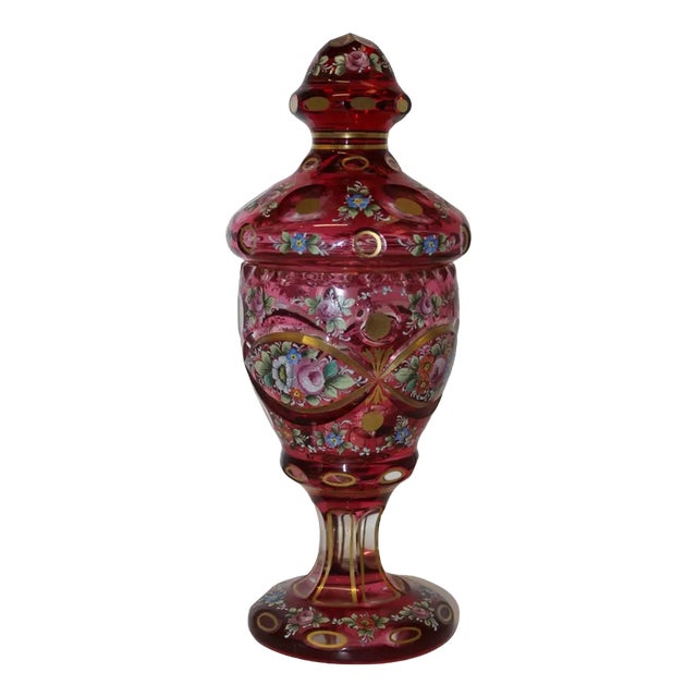 Candy Box in Crystal with Painted Decoration For Sale