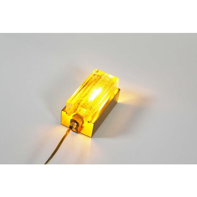 Brass & Amber Glass Glass Wall Lights by Vitrika Model Atlactic, 1970s For Sale - Image 3 of 9