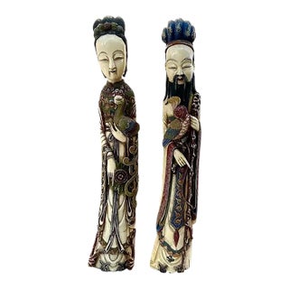 Large Carved and Polychrome Chinese Figurines, a Pair For Sale