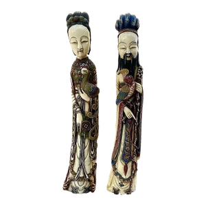 Large Carved and Polychrome Chinese Figurines, a Pair