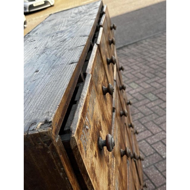 Antique Bank of 25 Shop Drawers with Hand-Painted Names For Sale - Image 6 of 14