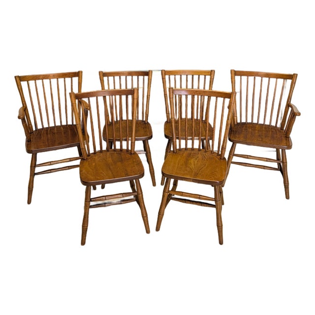 Vintage Mid-Century Stickley Cherry Valley Spindle Back Dining Chairs - Set of 6 (2 Arm, 4 Side) For Sale