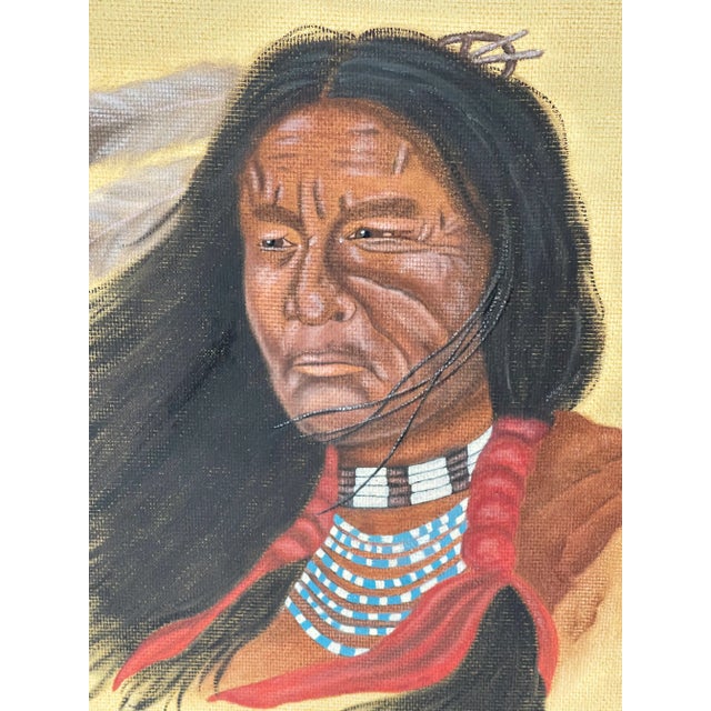 1940s Outsider Folk Art Native American Portrait Signed, Framed For Sale - Image 5 of 6