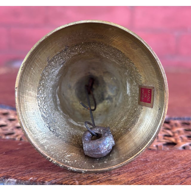 Vintage Hand Etched Brass Candlestick Holder and Bell For Sale In Kansas City - Image 6 of 6