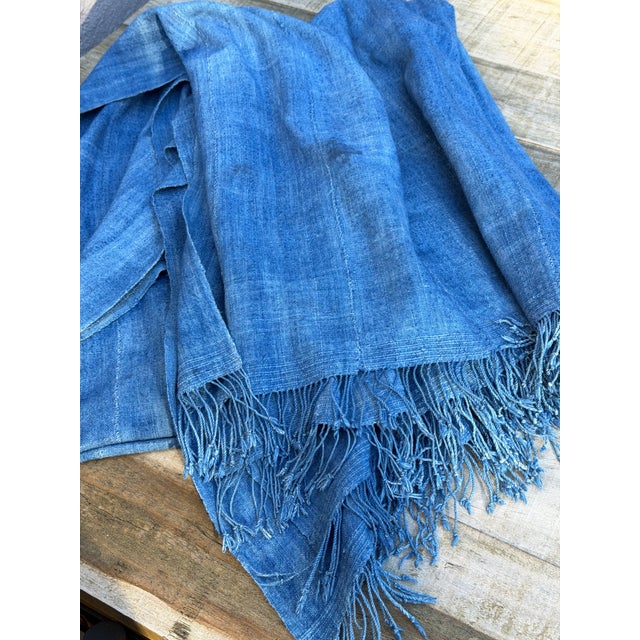 African Vintage African Indigo Denim Mossi Mudcloth 80” L X 45” W Textile | No. 115 For Sale - Image 3 of 11