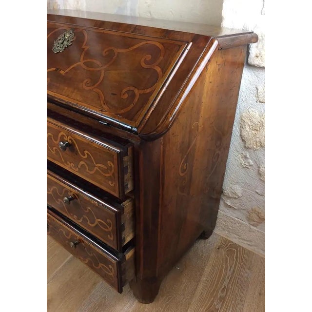 18th Century Italian Baroque Inlaid Walnut Drop-Front Secretary Desk / Commode For Sale - Image 4 of 8