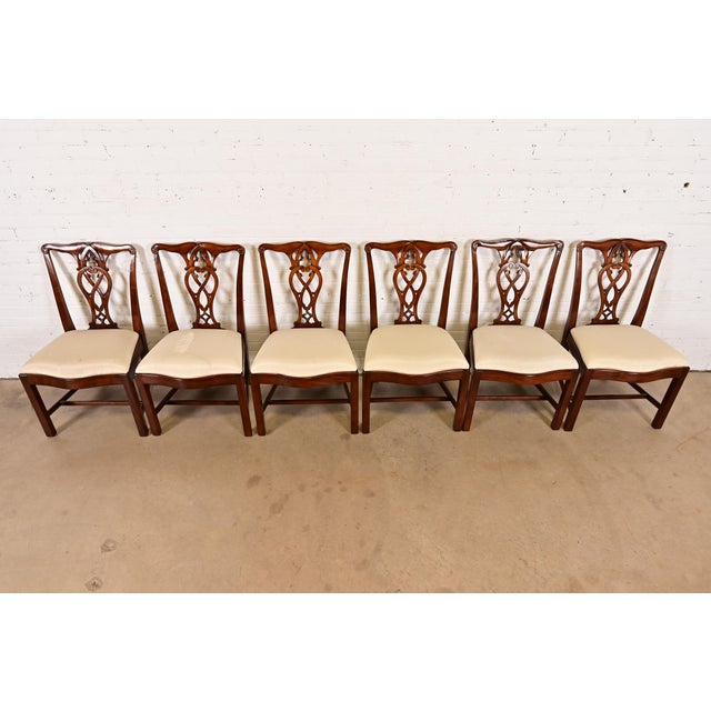 Late 20th Century Maitland Smith Georgian Carved Mahogany Dining Chairs, Set of Six For Sale - Image 5 of 13