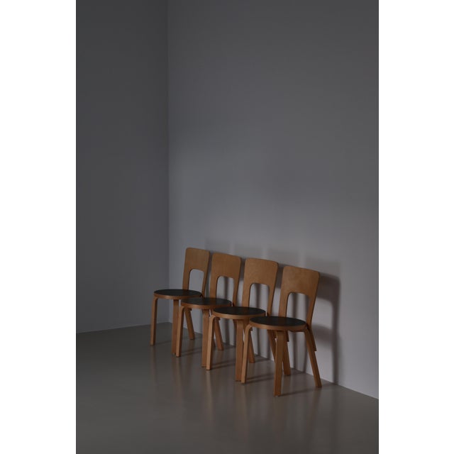 Vintage Model 66 Chairs in Laminated Birch by Alvar Aalto for Artek, 1960s, Set of 4 For Sale - Image 14 of 17