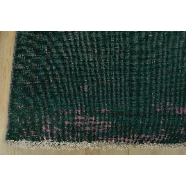 Blue Tabriz Runner 2’5” X 13’3” Blue Wool Vintage Overdyed Hand-Knotted Rug For Sale - Image 8 of 11