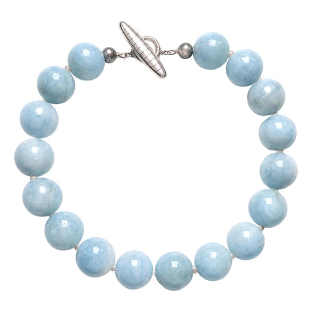 Massive Natural Aquamarine & Freshwater Pearl Necklace, 23–24 Mm Aquamarine Beads, Statement Gemstone Necklace For Sale