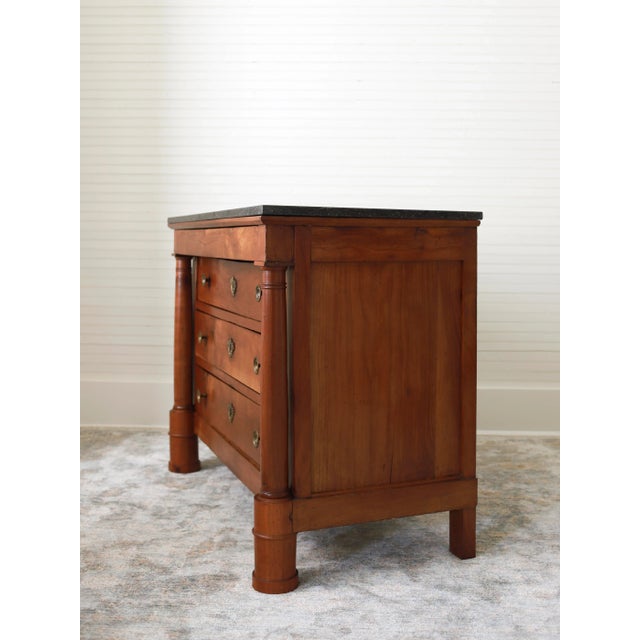 19th C French Empire Walnut Commode With Black Marble Top For Sale - Image 6 of 12