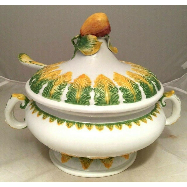Antique Nove Italian Ceramic Tureen With Pear Finial, Lid & Ladle