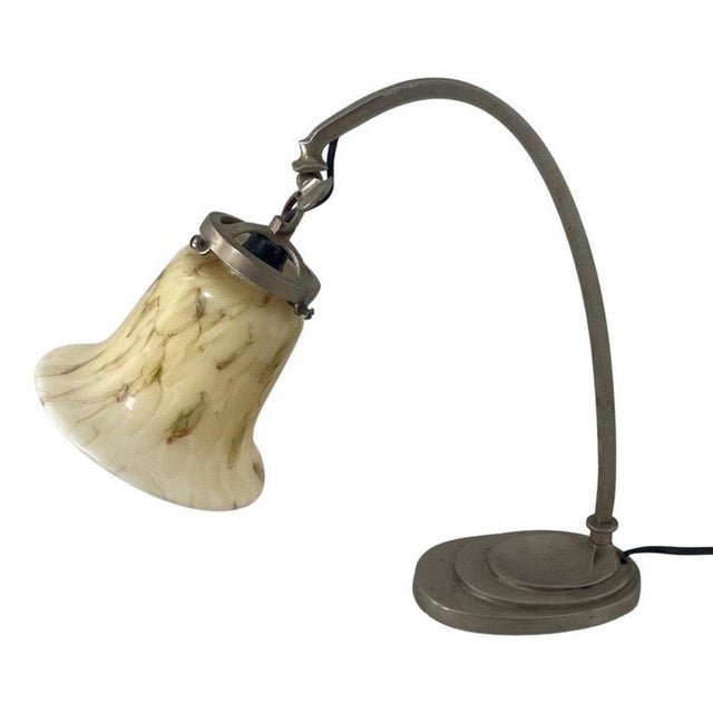 Yellow Art Deco Desk Lamp with Marbled Glass & Adjustable Shade For Sale - Image 8 of 9