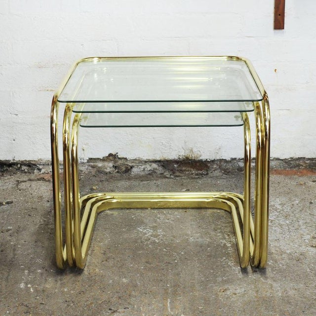 Mid-Century Modern Brass and Smoked Glass Nesting Tables by Milo Baughman, 1970s, Set of 3 For Sale - Image 5 of 7