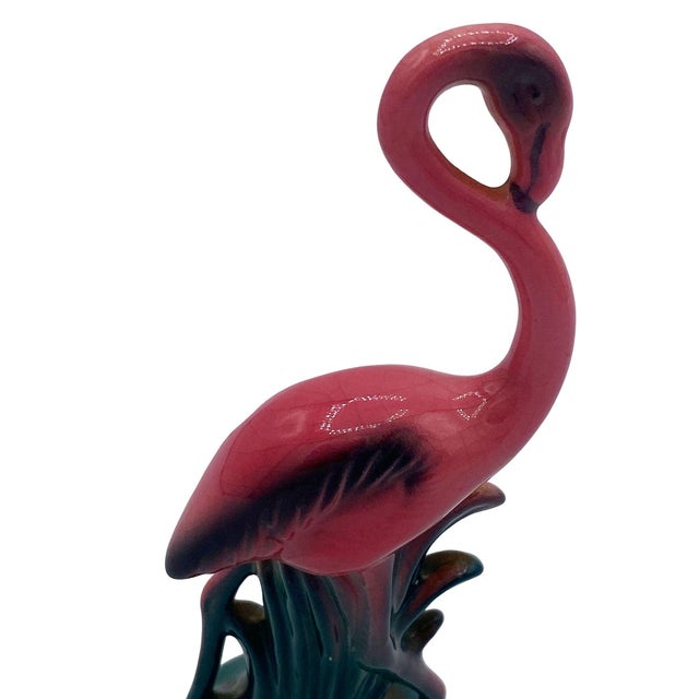 1950s MCM Ceramic Miniature Pink Flamingo Tabletop Statue His & Hers Set by Leftons For Sale - Image 4 of 12