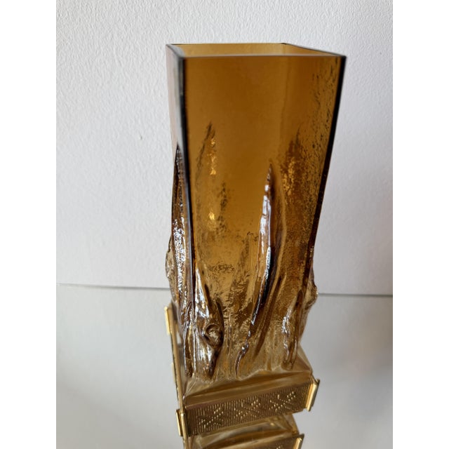 1970s Amber Liekki Glass Vase with 24-Carat Gilded Collar by Eino Wänni for Kumela, Finland, 1970s For Sale - Image 5 of 16