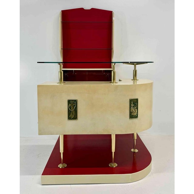 Vintage Art Deco Italian Bar and Stools in Parchment attributed to Gio Ponti, 1950s, Set of 4 For Sale - Image 14 of 17
