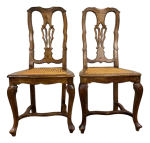 Antique Walnut Louis XV Style Cane Seat Dining Chairs - Pair