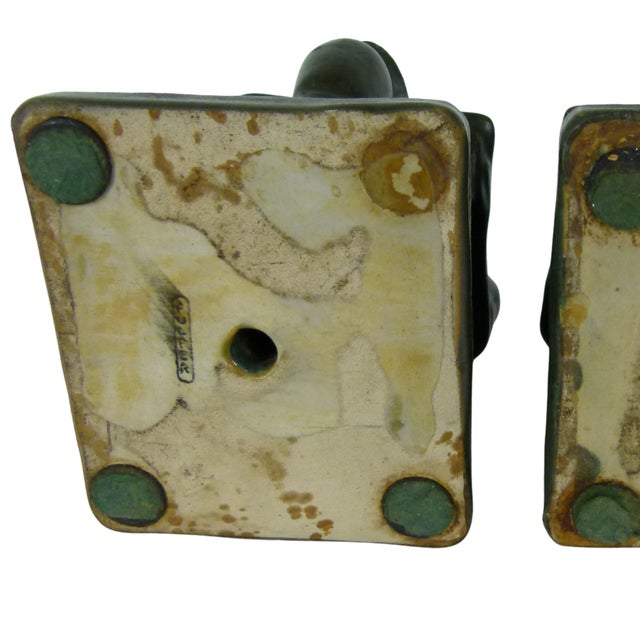 Vintage Egyptian Revival Bookends Hallmarked Fulper . Matte Black Stoneware Art Pottery . 20s Art Deco For Sale - Image 9 of 12