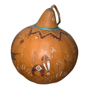 Late 20th Century Cj Prophet Hand-Painted Native American Gourd Art – Kokopelli Mimbres Style Folk Art, Signed Southwest Decor