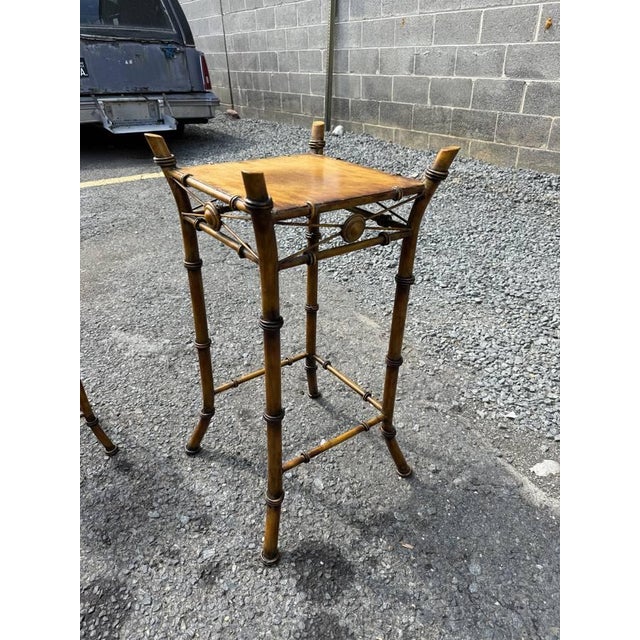 Pair of Vintage Victorian Style Faux Bamboo Metal Nesting Plan Stands For Sale - Image 13 of 16