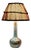 Table Lamp with Blue-Brown Marble Base and Handmade Fabric Shade, 1970s For Sale