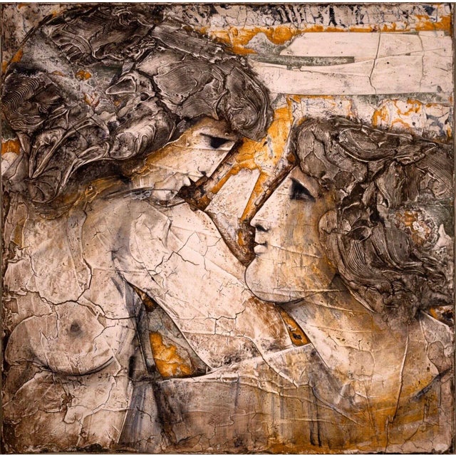 Ljubo Biro Ljubo Biro Untitled Romantic Couple Signed Acrylic Painting on Masonite 1960s For Sale - Image 4 of 11