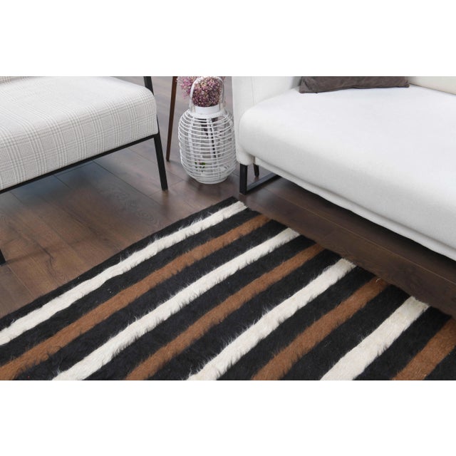 Textile Vintage Turkish Oushak Handmade Wool Cotton Brown Kilim Area Rug For Sale - Image 7 of 11