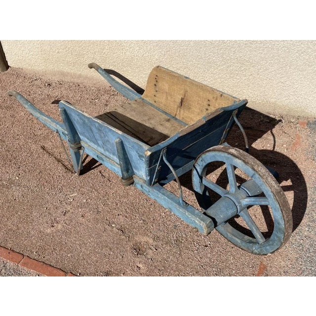Rustic Blue Wheelbarrow For Sale - Image 3 of 10