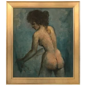 Mid-20th Century Female Nude Oil Painting on Board