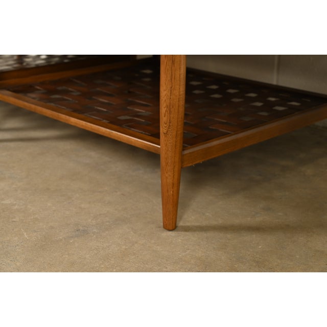 Paul McCobb Style Mid-Century Modern Walnut and Woven Shelf End Tables by Lane, Circa 1960s For Sale - Image 11 of 15