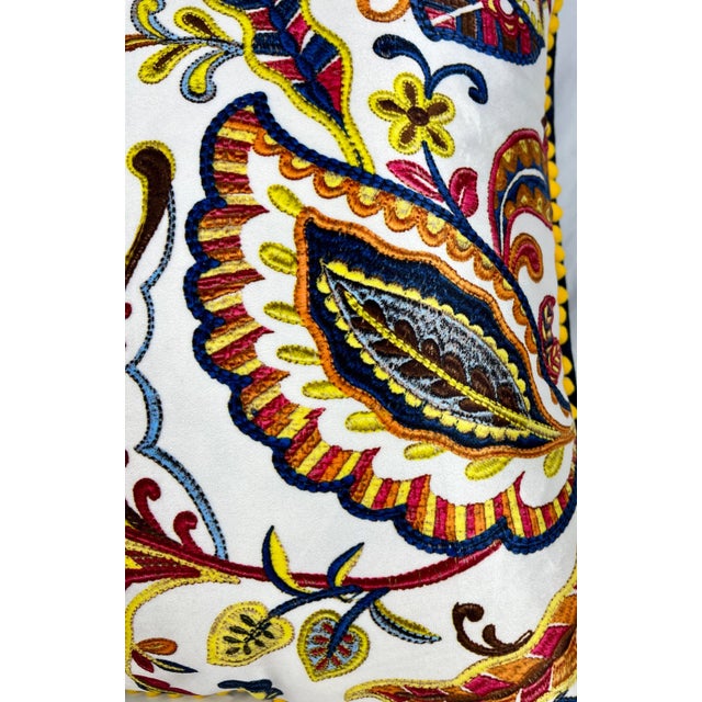English 20" Square Decorative Throw Pillow With a Striking Modern Paisley Floral Pattern With a Needlepoint Look Appearance - Made in the U K For Sale - Image 3 of 12
