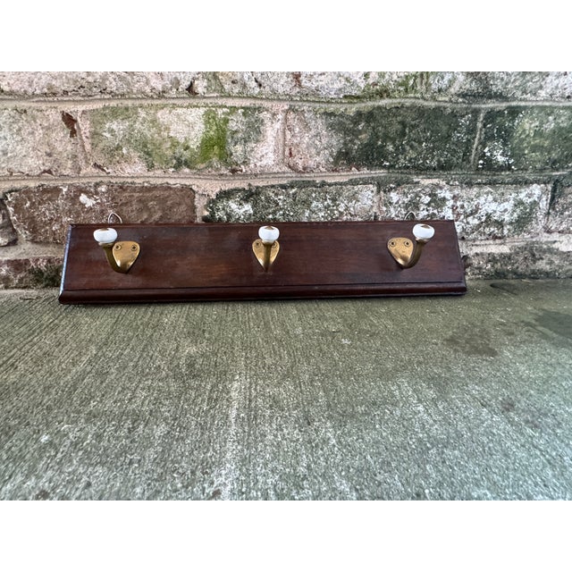 Vintage Wood and Brass Wall Hooks For Sale - Image 9 of 9