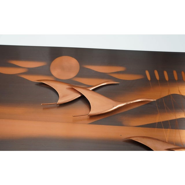 Metal Large Mid-Century Copper Wall Panel with Flying Birds and Sun, 1950s For Sale - Image 7 of 10