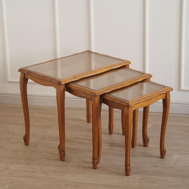 Vintage Nesting Tables in Viennese Wicker, Set of 3 For Sale - Image 5 of 13