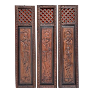 Mid-Century Wood Carved Religious Figures Wall Art Panels - Set of 3 For Sale