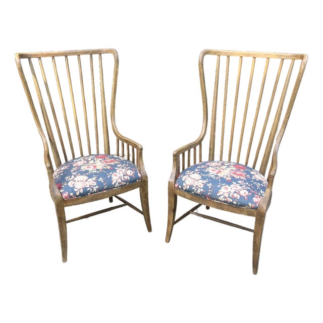 Pair of Attributed Hooker Spindle Chairs With Ralph Lauren Upholstery For Sale