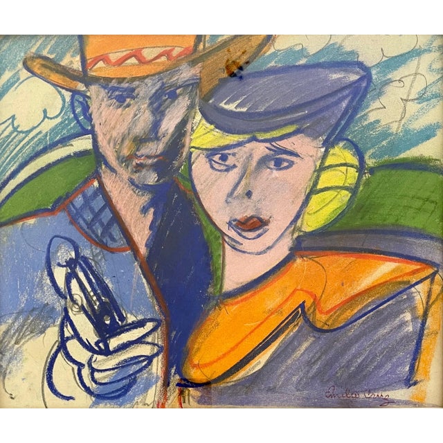 Early 20th Century Emilio Cruz, Cuban Artist Pastel Drawing African American Emilio Cruz Bonnie & Clyde Painting For Sale - Image 5 of 9