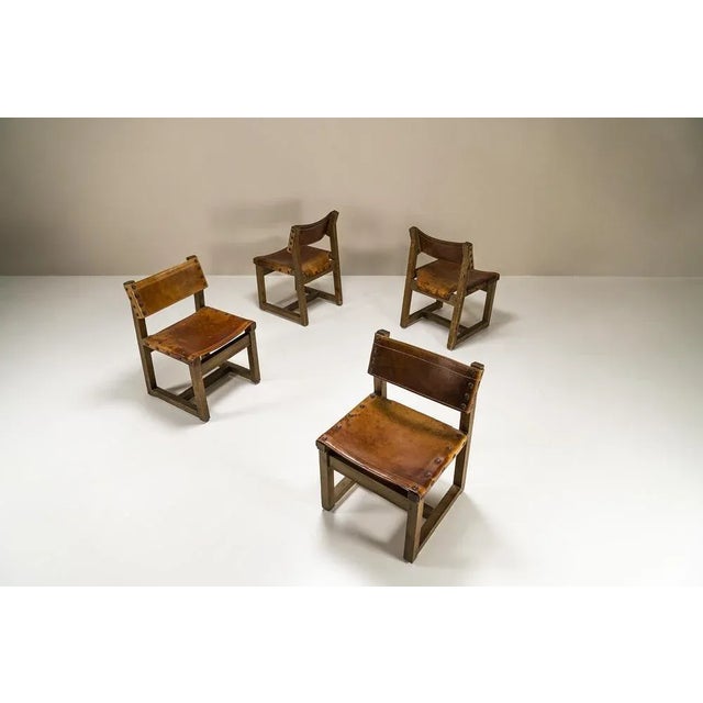 Biosca Chairs in Pine and Cognac Saddle Leather, Spain, 1960s, Set of 4 For Sale - Image 5 of 13