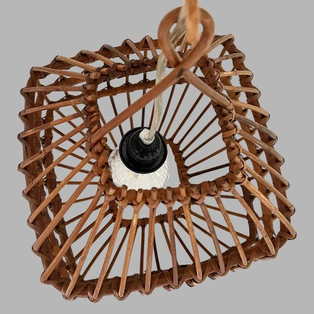 Vintage Italian Lamp Vintage Mid Century Italian Bamboo Pendant Ceiling Light For Sale - Image 4 of 12