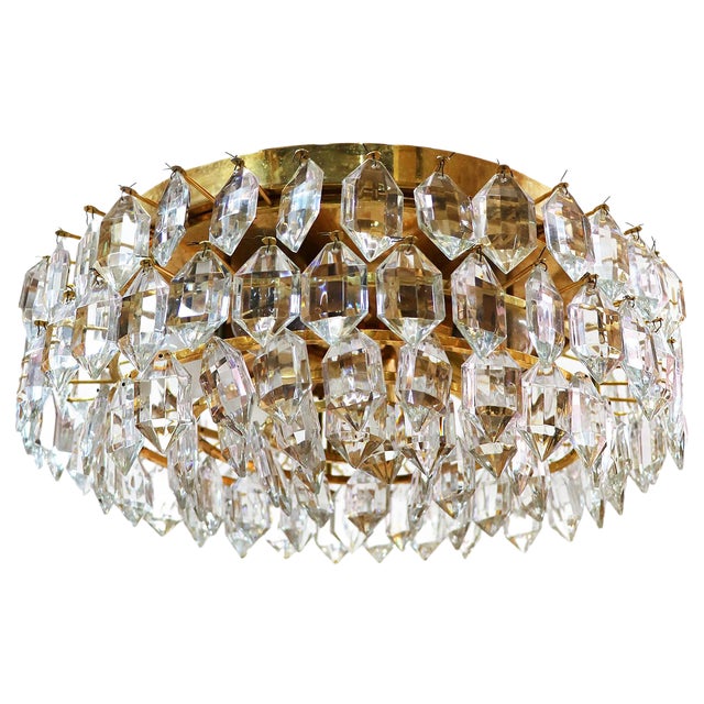 Large Flush Mount Chandelier in Crystal & Brass from Lobmeyr / Bakalowits & Sons For Sale